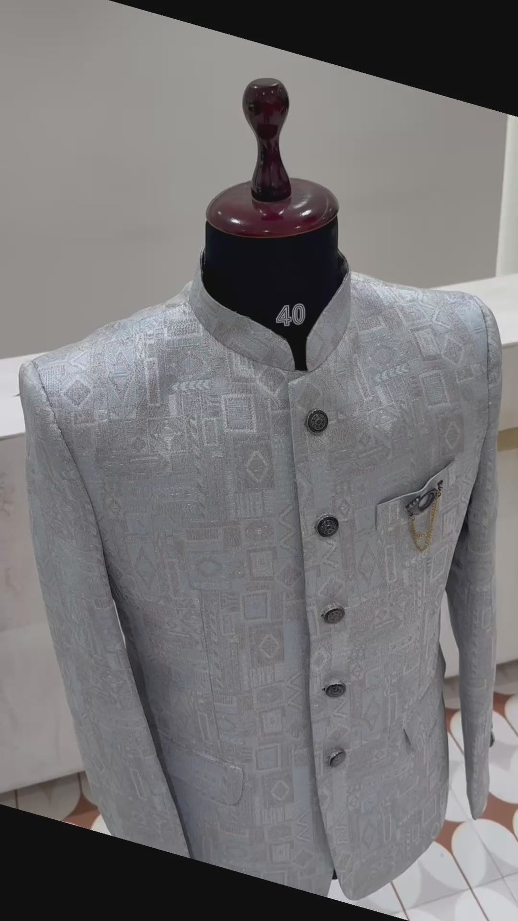 Silver Jacquard Jodhpuri Suit