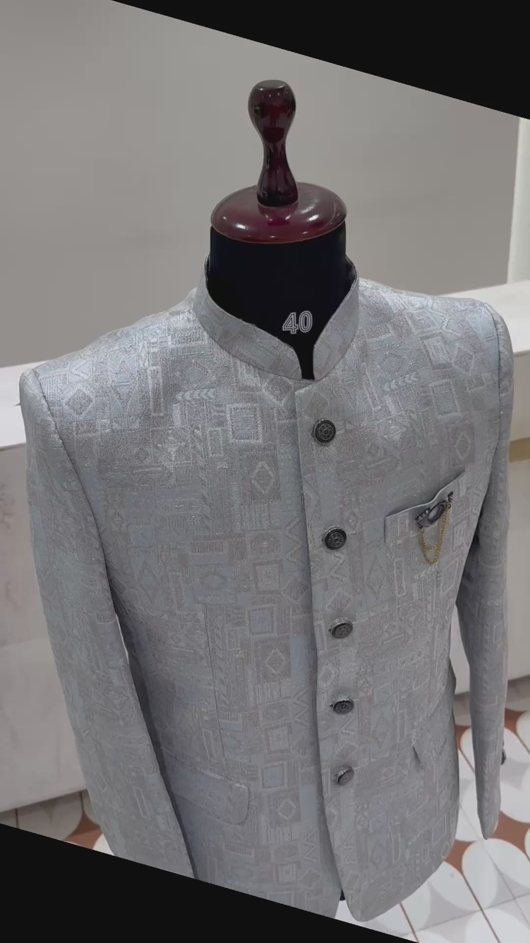 Silver Jacquard Jodhpuri Suit