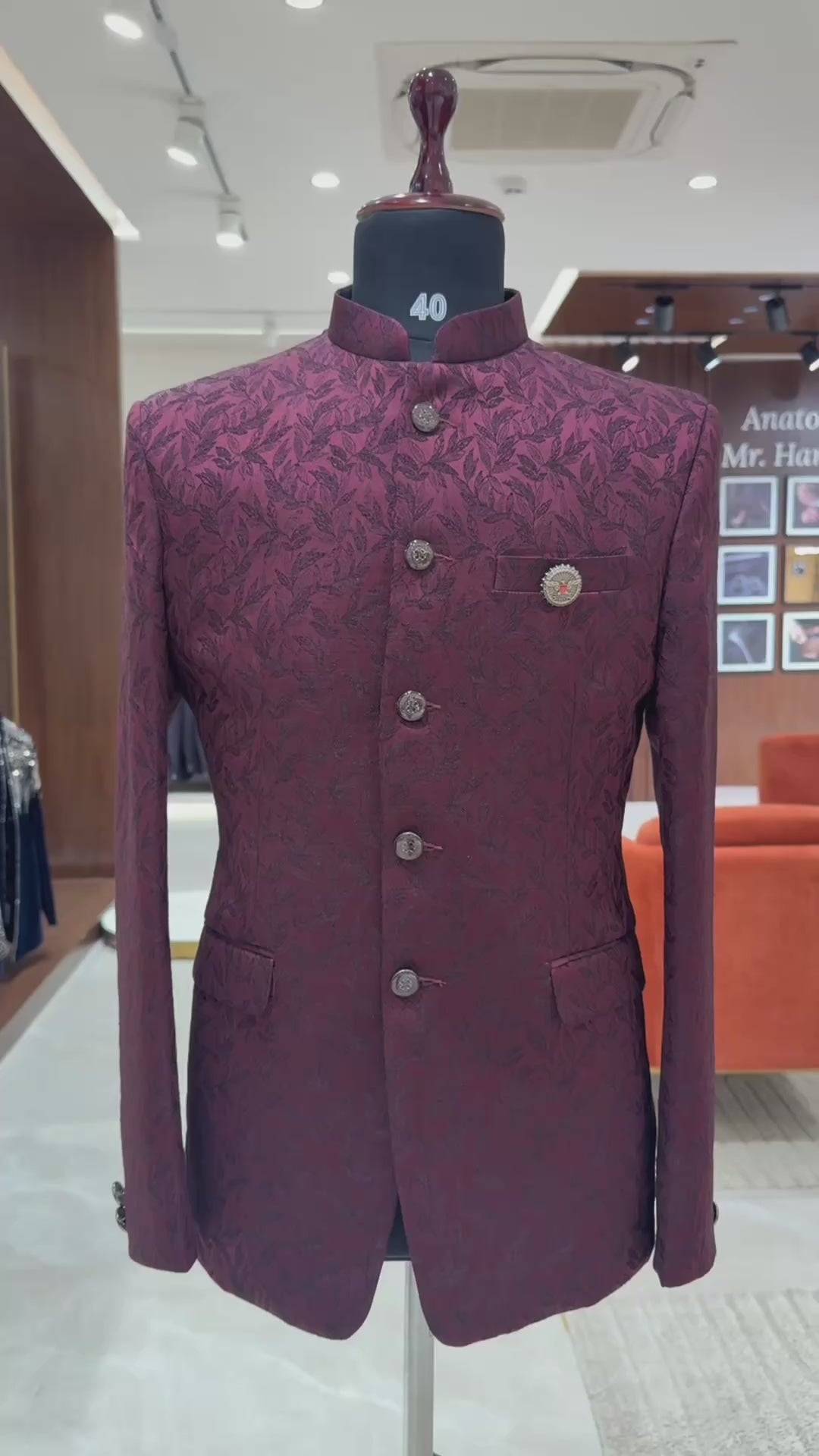 Maroon Jacquard Jodhpuri Suit