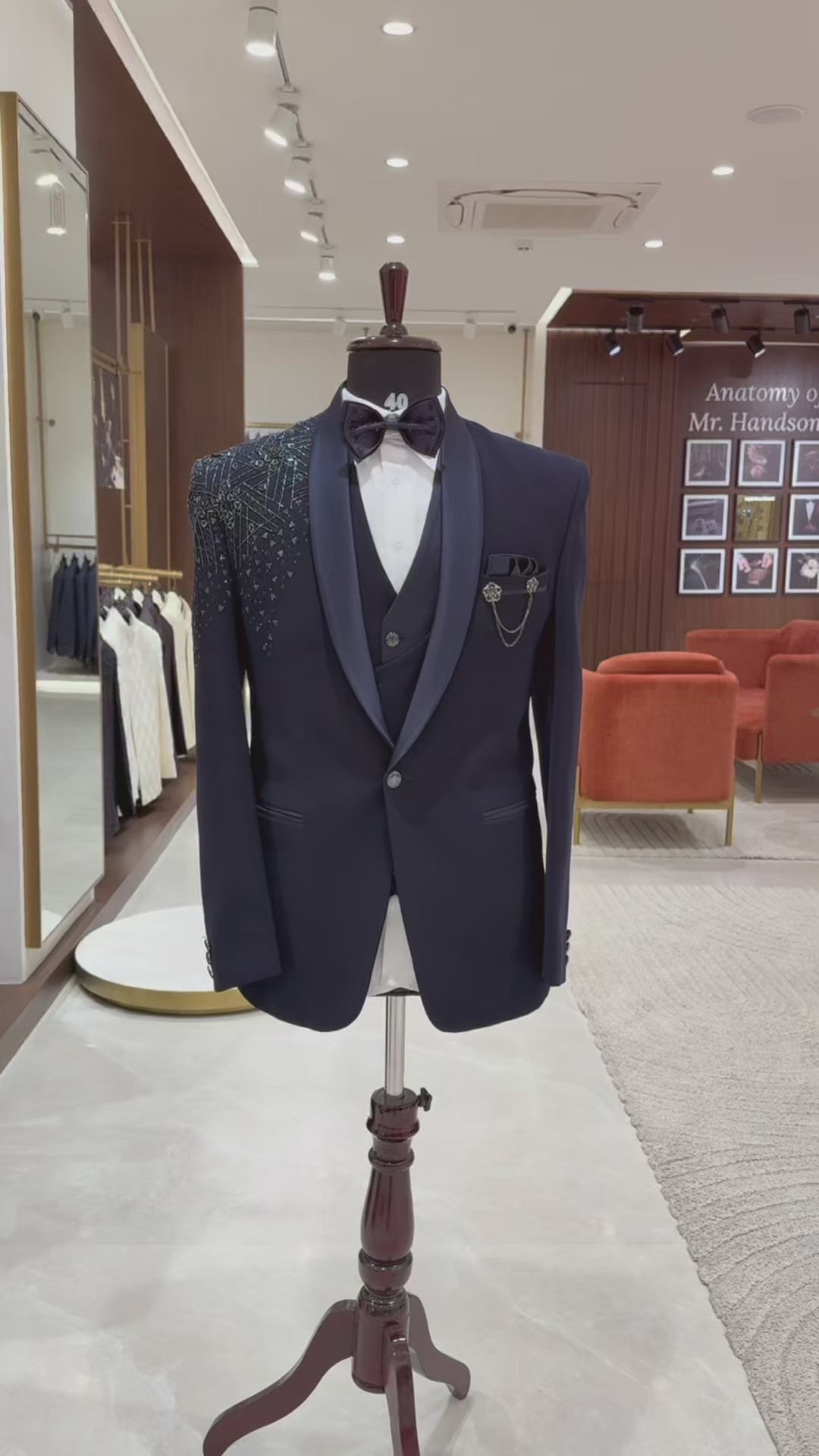 Blue Embroidery Work 5pc Wedding Suit