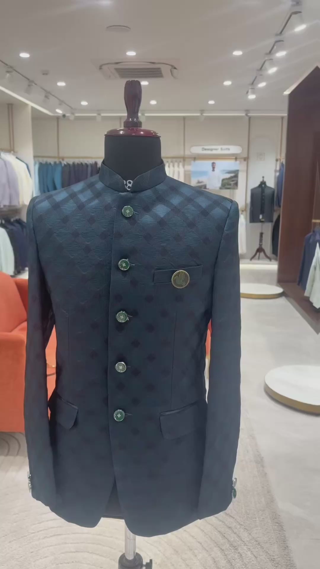 Dark Green Jacquard Jodhpuri Suit