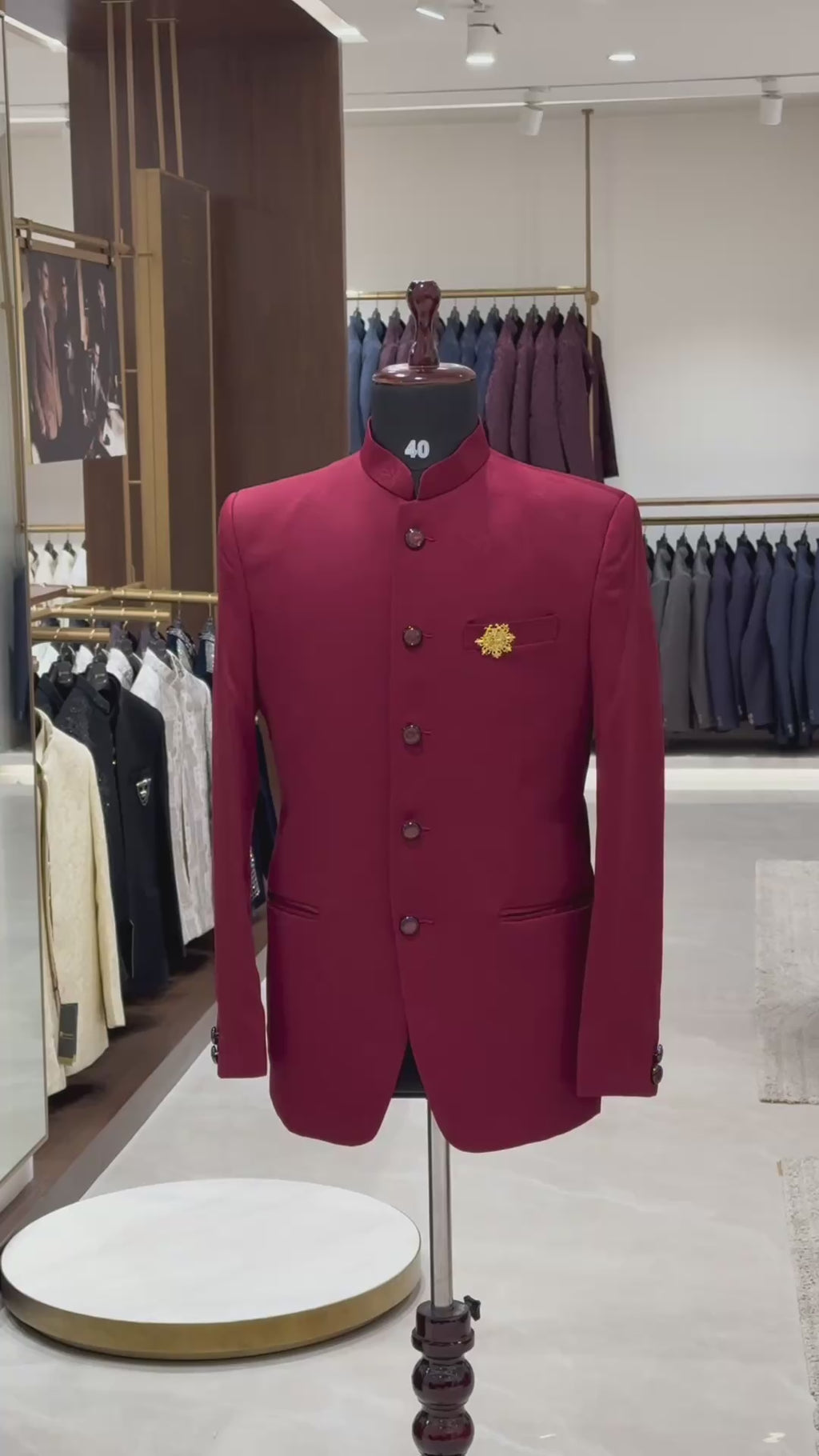 Red Jacquard Jodhpuri Suit