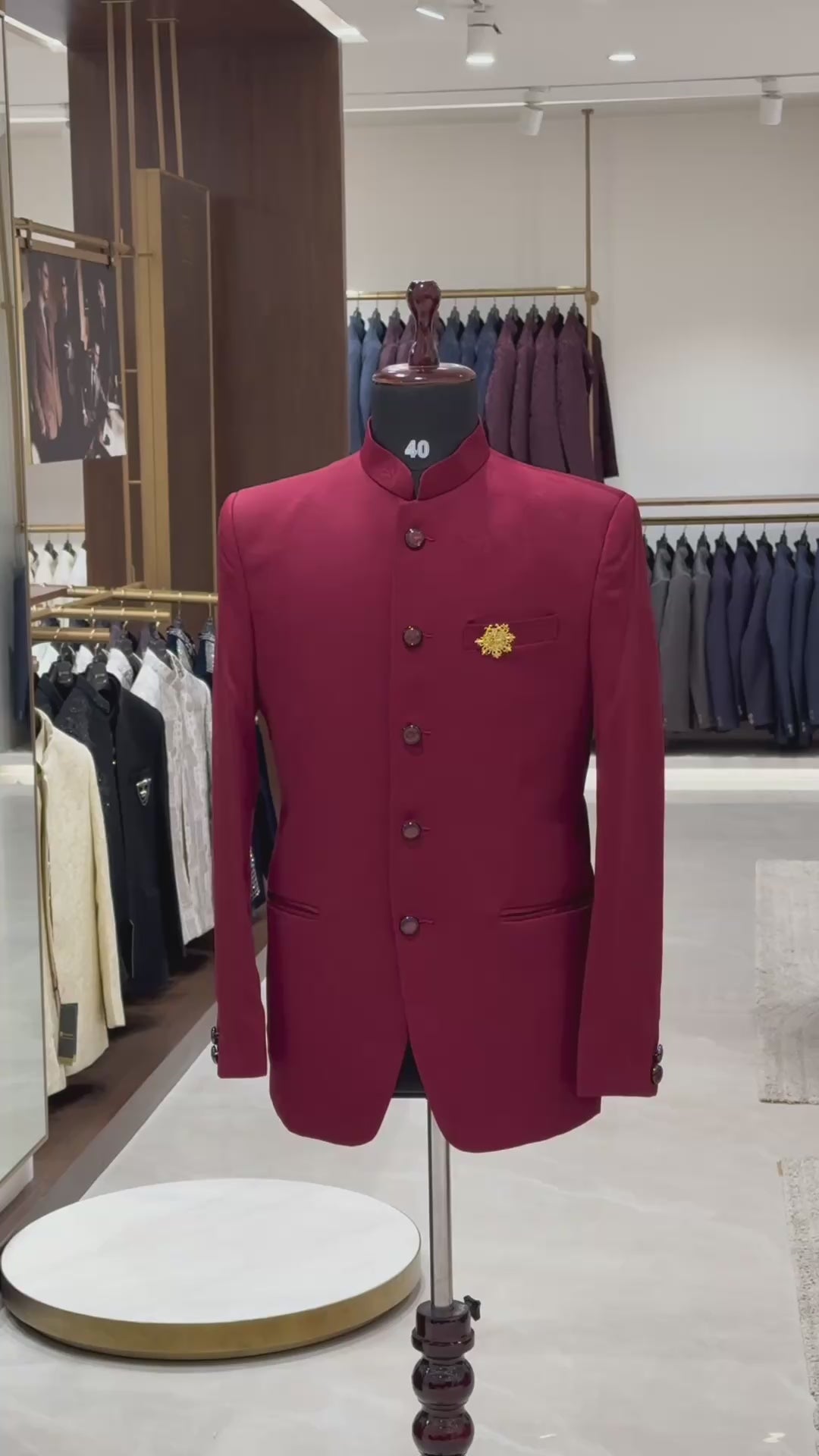 Red Jacquard Jodhpuri Suit