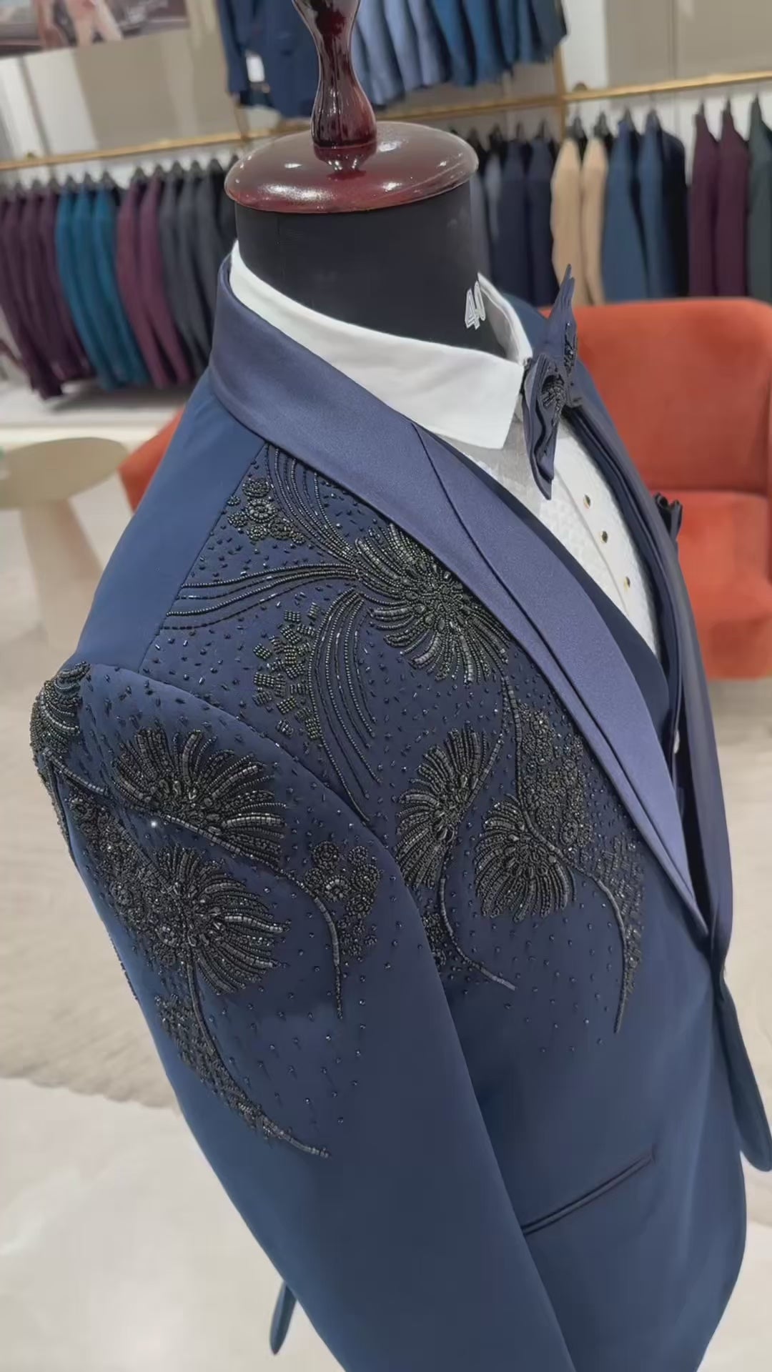 Blue Embroidery Work 5pc Wedding Suit