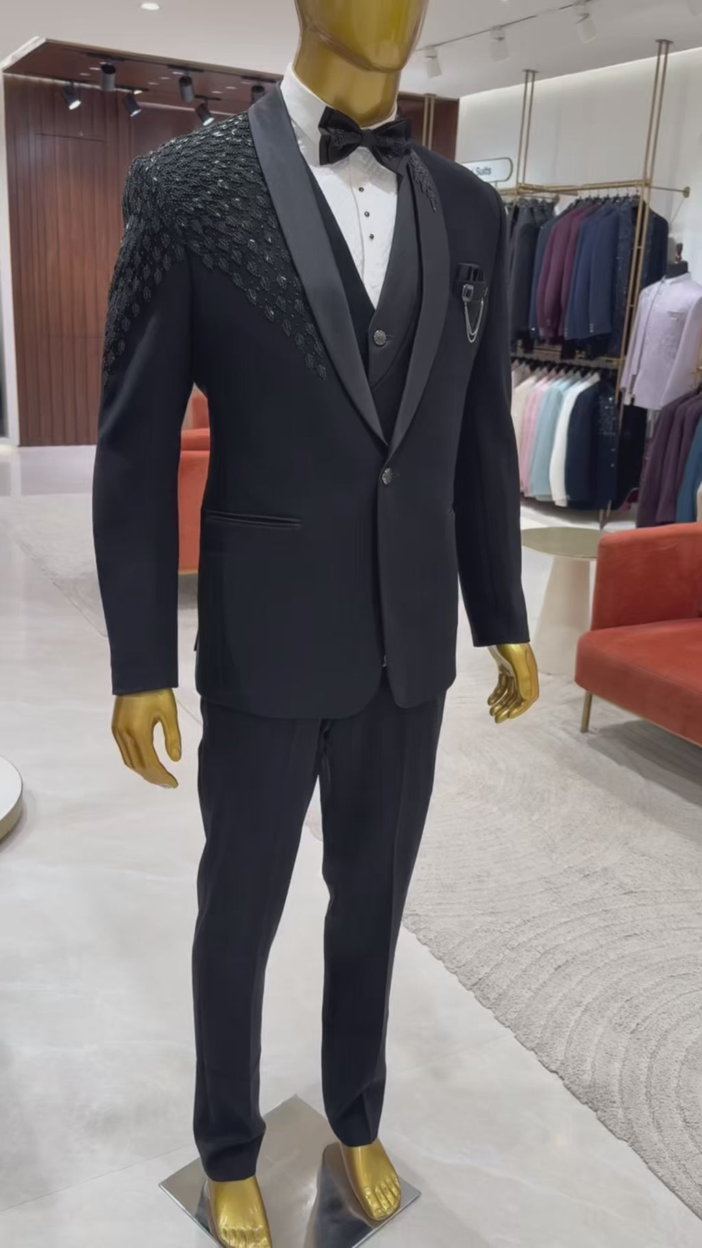 Black Embroidery Work 5pc Wedding Suit