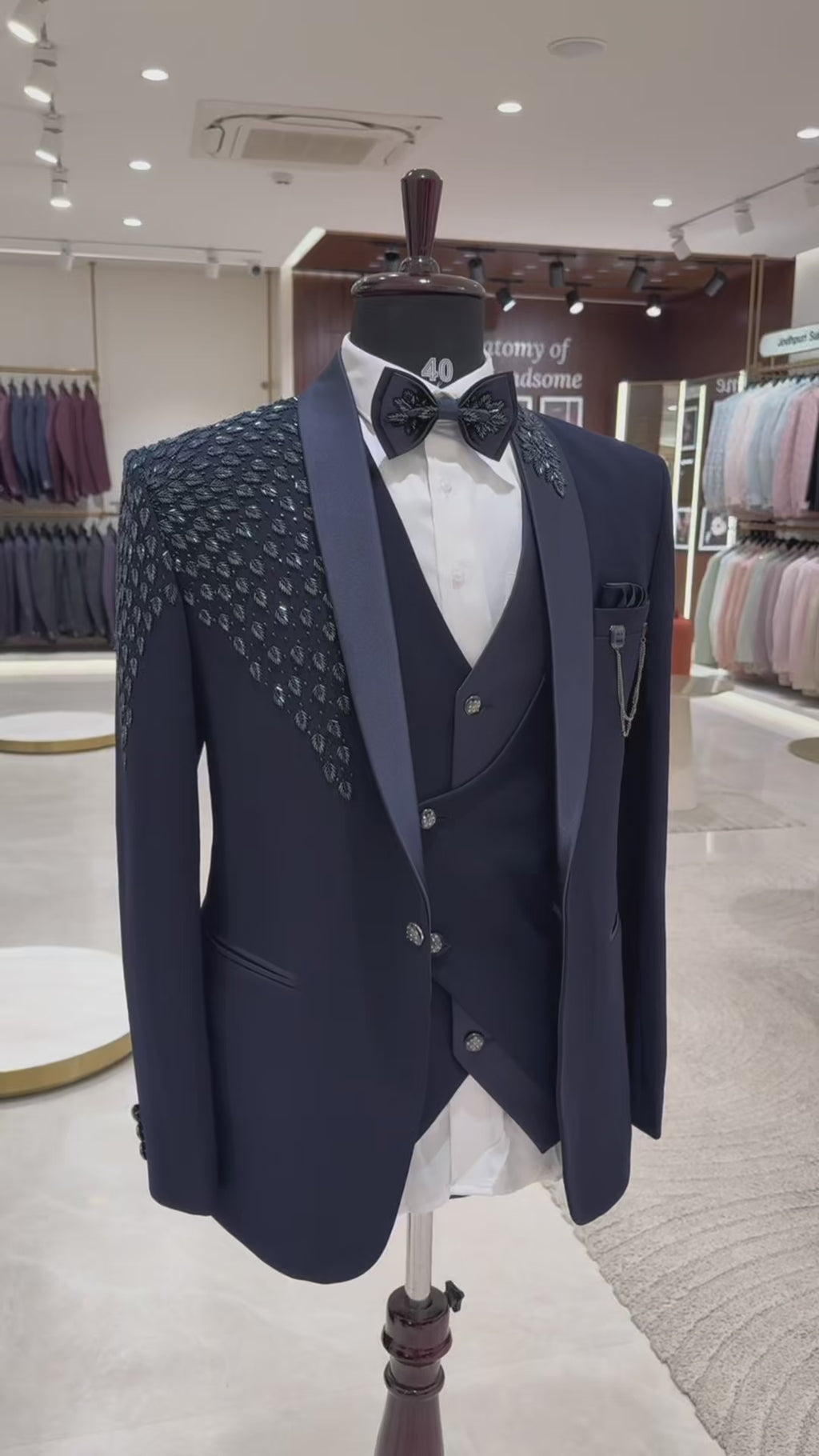 Blue Embroidery Work 5pc Wedding Suit