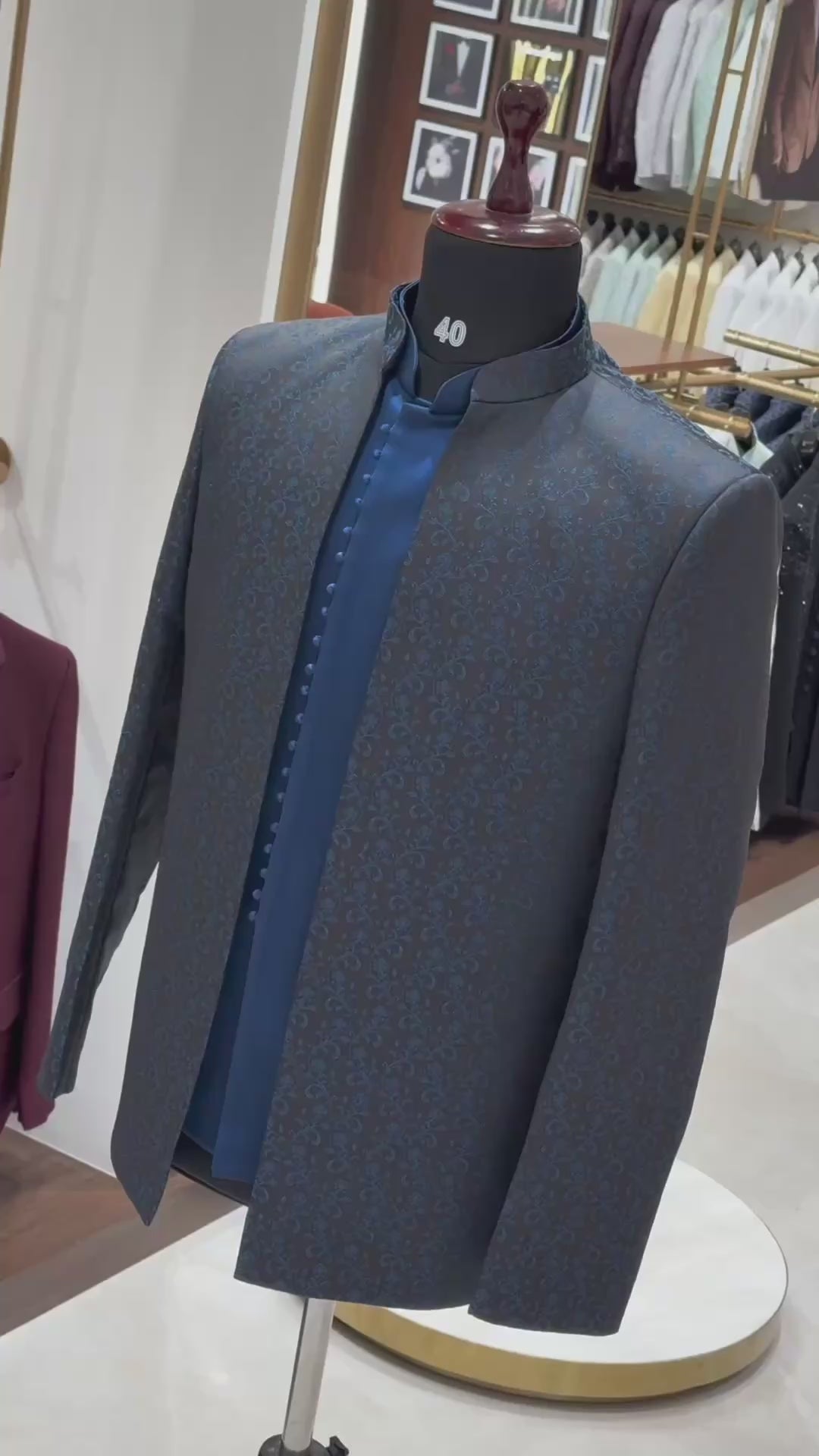 Dark Blue Jacquard Jodhpuri Suit