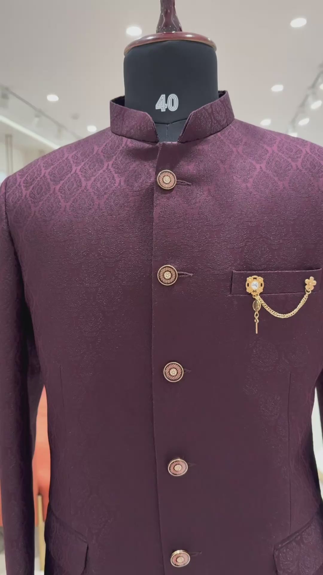 Maroon Jacquard Jodhpuri Suit